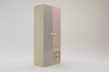 Шкаф 2-х створчатый с ящиками Грэйси (Розовый/Серый/корпус Клен) в Диксоне - dikson.mebel54.com | фото