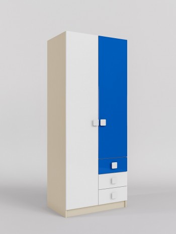 Шкаф 2-х створчатый с ящиками Скай люкс (Синий/Белый/корпус Клен) в Диксоне - dikson.mebel54.com | фото