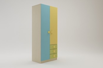 Шкаф 2-х створчатый с ящиками Смайли (Желтый/Голубой/Зеленый/корпус Клен) в Диксоне - dikson.mebel54.com | фото