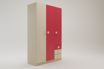Шкаф 3-х створчатый с ящиками Бэрри (Бежевый/Красный/корпус Клен) в Диксоне - dikson.mebel54.com | фото