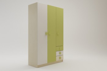 Шкаф 3-х створчатый с ящиками Эппл (Зеленый/Белый/корпус Клен) в Диксоне - dikson.mebel54.com | фото