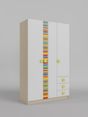 Шкаф 3-х створчатый с ящиками Клаксон без машинок (Белый/корпус Клен) в Диксоне - dikson.mebel54.com | фото