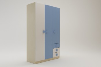 Шкаф 3-х створчатый с ящиками Скай (Синий/Белый/корпус Клен) в Диксоне - dikson.mebel54.com | фото