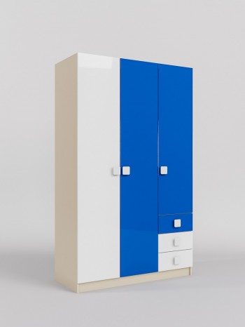 Шкаф 3-х створчатый с ящиками Скай люкс (Синий/Белый/корпус Клен) в Диксоне - dikson.mebel54.com | фото