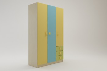 Шкаф 3-х створчатый с ящиками Смайли (Желтый/Голубой/Зеленый/корпус Клен) в Диксоне - dikson.mebel54.com | фото