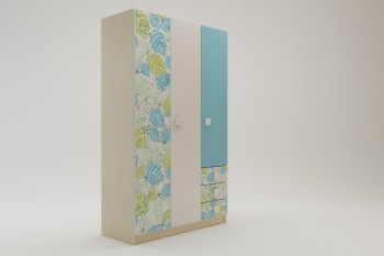 Шкаф 3-х створчатый с ящиками Твит (Белый/Зеленый/корпус Клен) в Диксоне - dikson.mebel54.com | фото