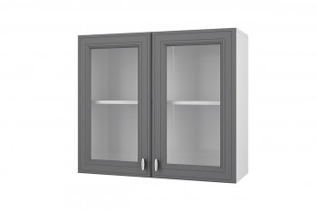 Шкаф 80 с 2-мя витринами Ева (Графит Софт/корпус Белый) в Диксоне - dikson.mebel54.com | фото