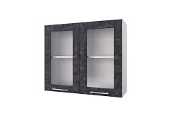 Шкаф 80 с 2-мя витринами Лофт (Камень Арья/корпус Белый) в Диксоне - dikson.mebel54.com | фото
