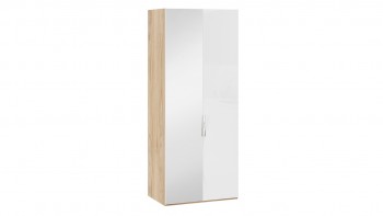 Шкаф для одежды с 1 глухой и 1 зеркальной дверями левый «Эмбер» Яблоня Беллуно/Белый глянец в Диксоне - dikson.mebel54.com | фото