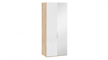 Шкаф для одежды с 1 глухой и 1 зеркальной дверями правый «Эмбер» Яблоня Беллуно/Белый глянец в Диксоне - dikson.mebel54.com | фото