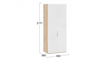 Шкаф для одежды с 2 глухими дверями «Эмбер» Яблоня Беллуно/Белый глянец в Диксоне - dikson.mebel54.com | фото