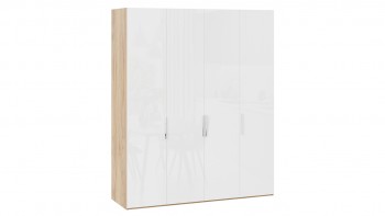 Шкаф для одежды с 4 глухими дверями «Эмбер» Яблоня Беллуно/Белый глянец в Диксоне - dikson.mebel54.com | фото