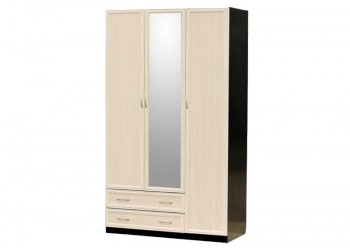 Шкаф для платья и белья 3-х дверный с профилем МДФ с 1 малым зеркалом Венге/Дуб выбеленный в Диксоне - dikson.mebel54.com | фото