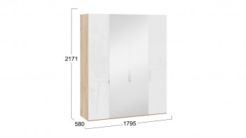 Шкаф комбинированный с 2 глухими и 2 зеркальными дверями «Эмбер» Яблоня Беллуно/Белый глянец в Диксоне - dikson.mebel54.com | фото