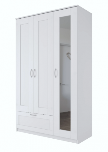 Шкаф трехдверный Сириус с зеркалом и 1 ящиком белый в Диксоне - dikson.mebel54.com | фото