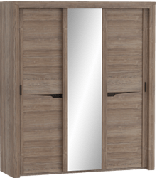 Шкаф трехдверный Соренто с раздвижными дверями Дуб стирлинг/Кофе структурный матовый в Диксоне - dikson.mebel54.com | фото